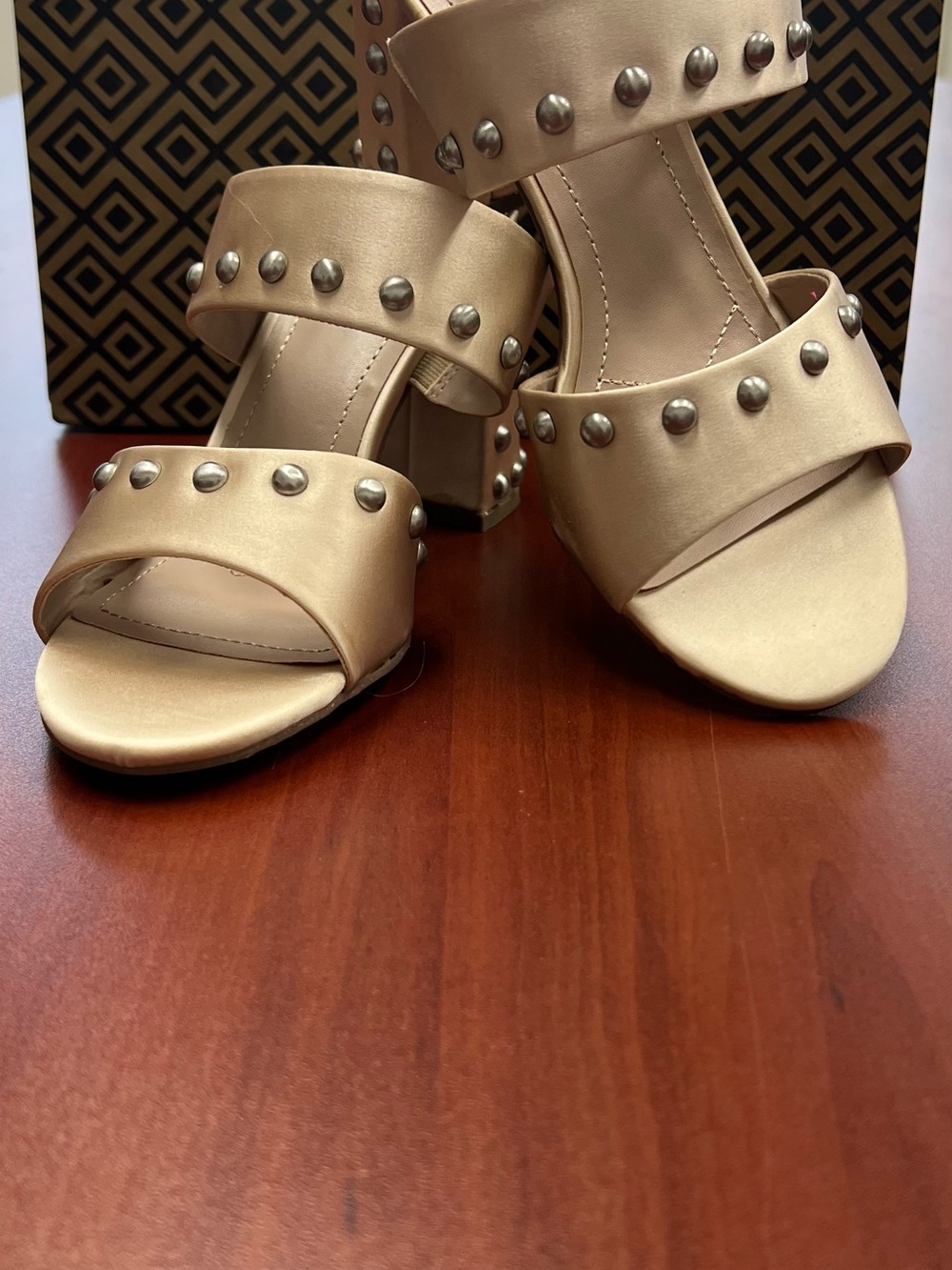 Charles By Charles David Nude Satin Studded Block Heels - Picture 3 of 3
